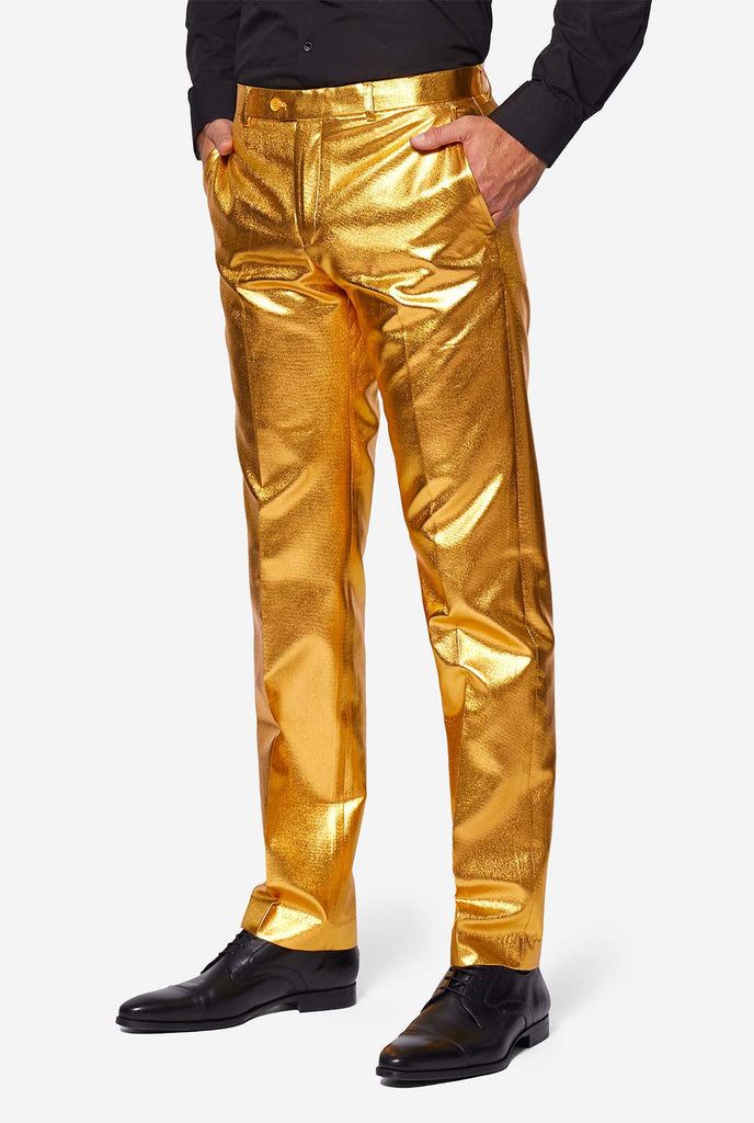 Gold -Männer -Partyanzug vom Männern getragen, Blick auf Hosen