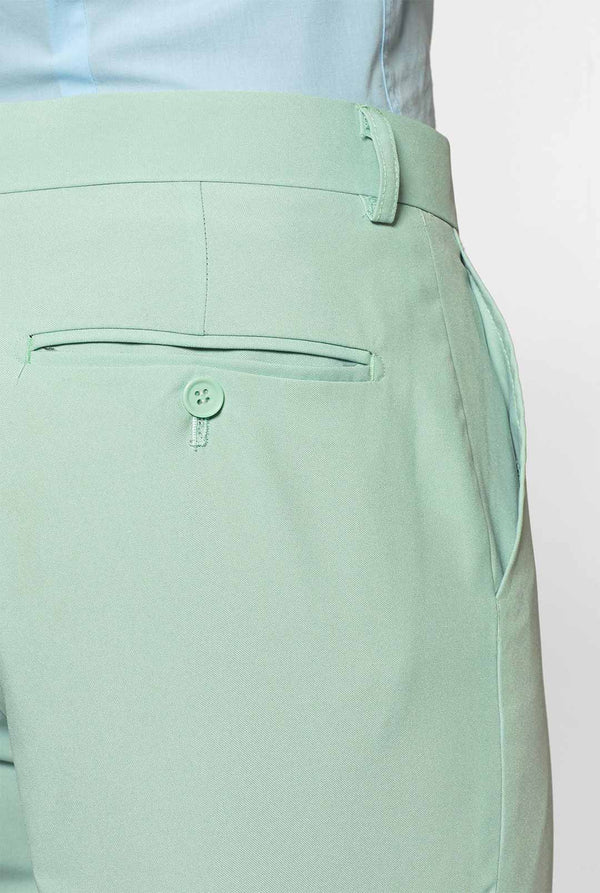 Einfarbiger mintgrüner Anzug für Männer, Nahaufnahme Hose