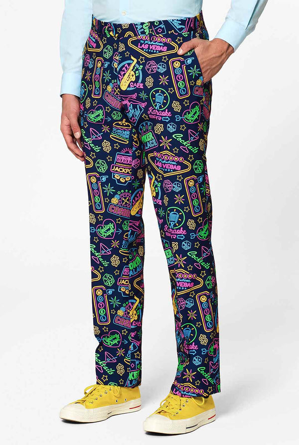 Retro Las Vegas Themenpokeranzug Mr. Vegas getragen von Männern, Blick auf Hose