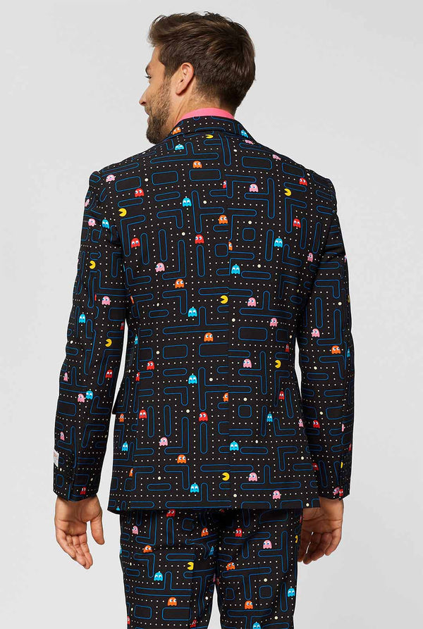 Pac-Man Print Männeranzug die von Männer getragen wird, Blick von hinten