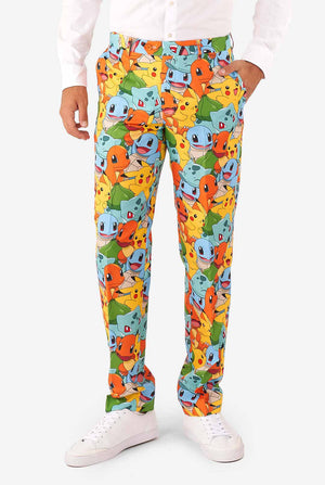 Mann, der Anzug mit Pokémon, Pikachu -Druck, Blick auf Hosen
