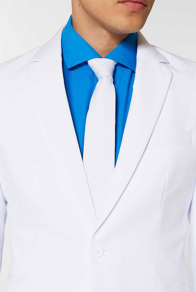 Weißen Anzug vom Mann getragen, Nahaufnahme Jacke und Krawatte