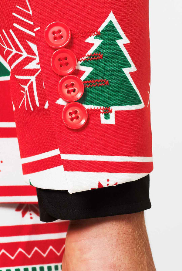 Mann, der roten Weihnachtsanzug und schwarzes Hemd, Ärmel Nahaufnahme