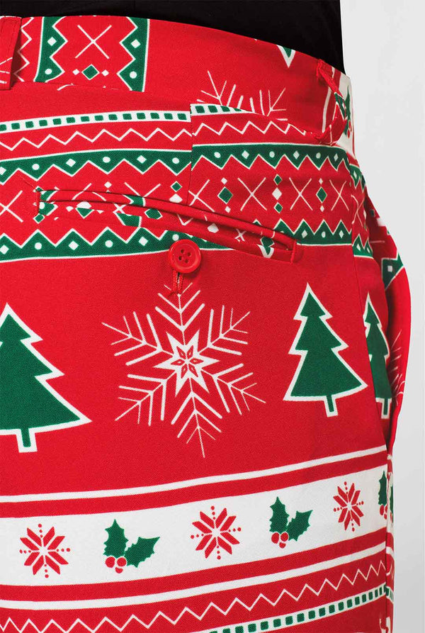 Mann, der roten Weihnachtsanzug und schwarzes Hemd, Nahaufnahme Hose