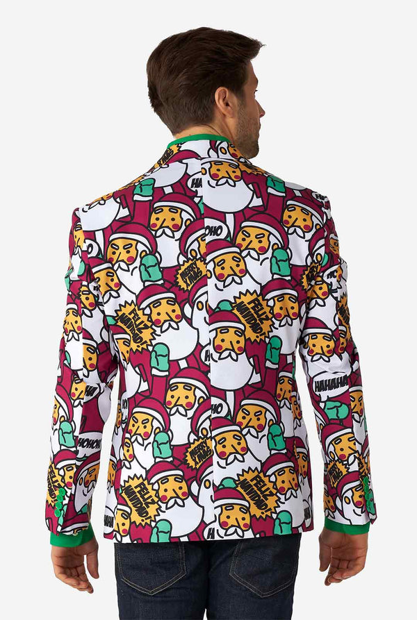 Mann, der Weihnachtsblazer mit Weihnachtsmann, Blick von hinten trägt