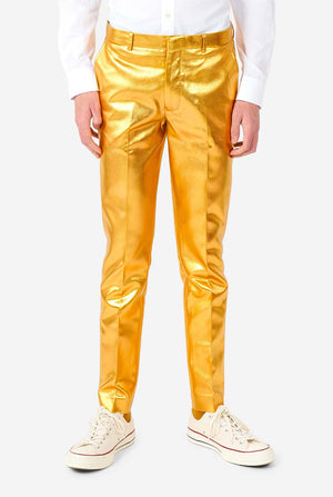 Teenager der einen formalen goldenen Hose trägt, teil von anzug