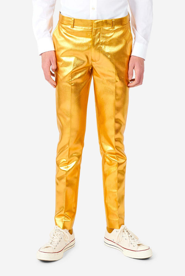 Teenager der einen formalen goldenen Hose trägt, teil von anzug
