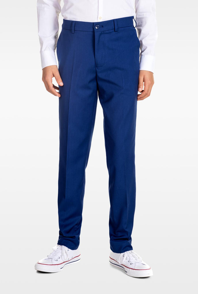 Teen wearing OppoSuits Daily blue teen boys suit, pants view