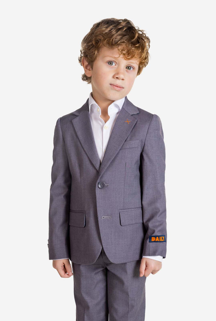 Boy wearing grey OppoSuits Daily kids suit