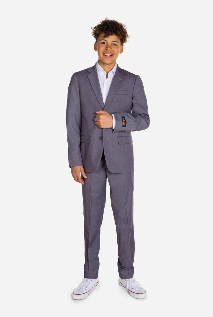 Teen wearing OppoSuits Daily Grey teen boys suit