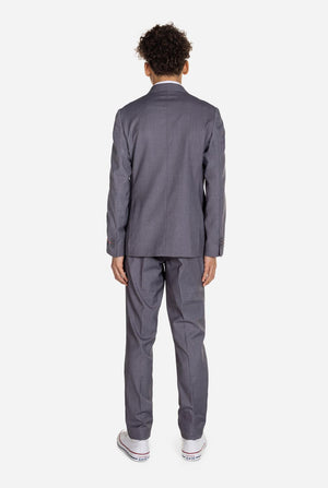 Teenager im OppoSuits Daily Grey-Anzug für Jungen, Ansicht von hinten