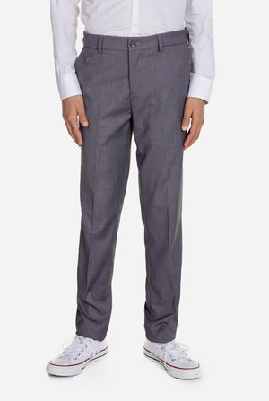 Teenager trägt OppoSuits Daily Grey Teenager-Anzug für Jungen, Hosenansicht