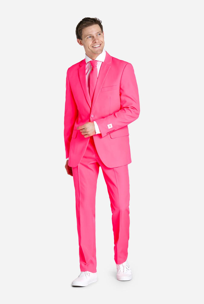 Man wearing neon pink men's suit